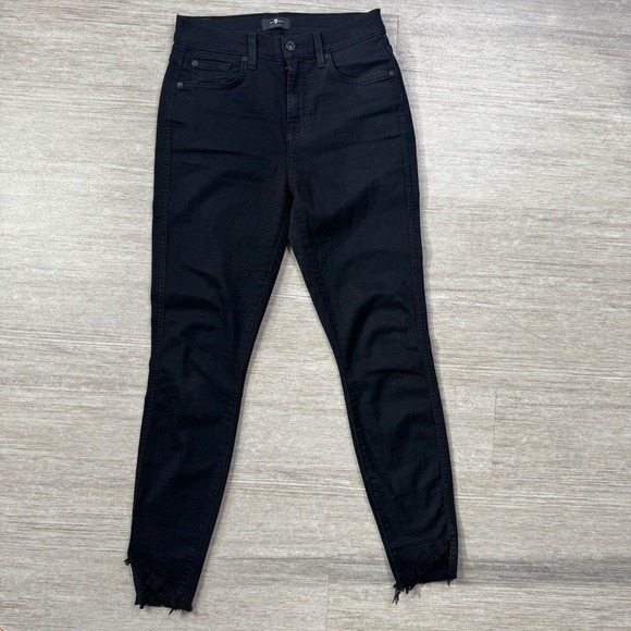 7 For All Mankind Denim - 7 FOR ALL MANKIND High Waist Ankle Gwenevere Jeans Black 26 Distressed Stretch